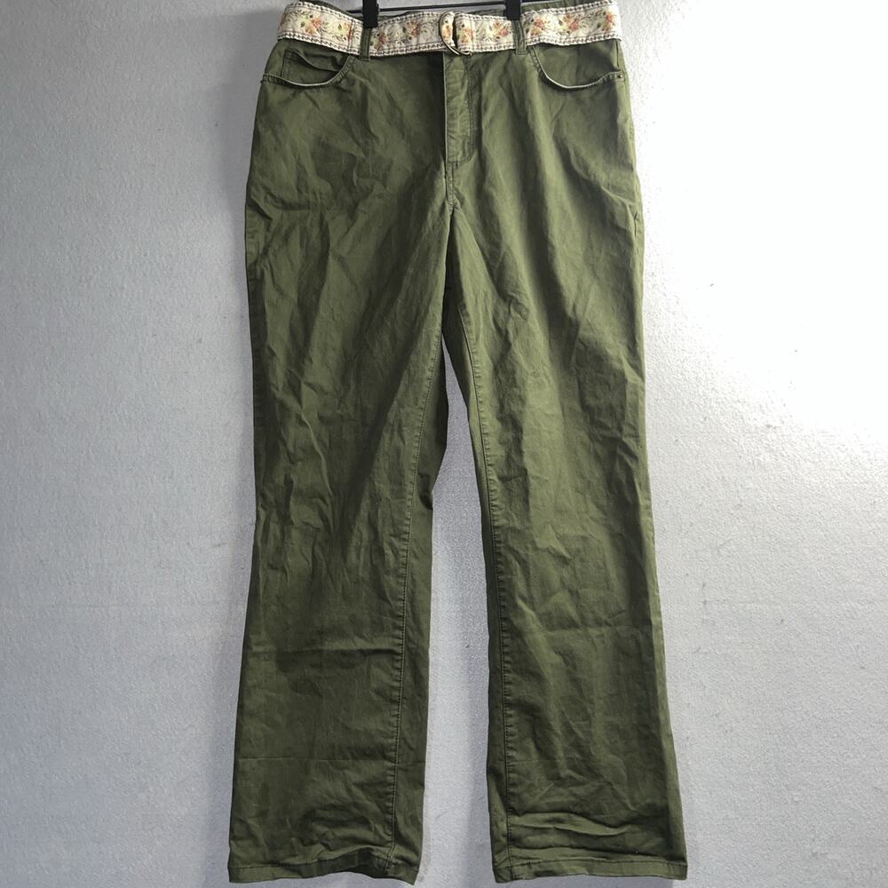 St. John's Bay Stretch Women Olive Chinos 5 pockets Casual Sz 10 With Belt